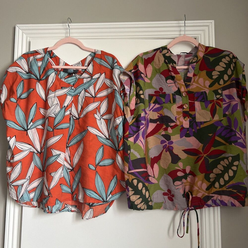 Anthropologie Eva Franco  6 (2) Blouses Top Shirt  Bright Orange Green EXELLENT